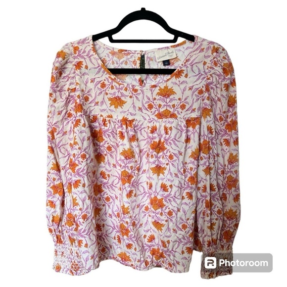 Universal Thread Tops - Universal Thread Cream, Orange, Purple Floral long sleeve boho blouse size Large